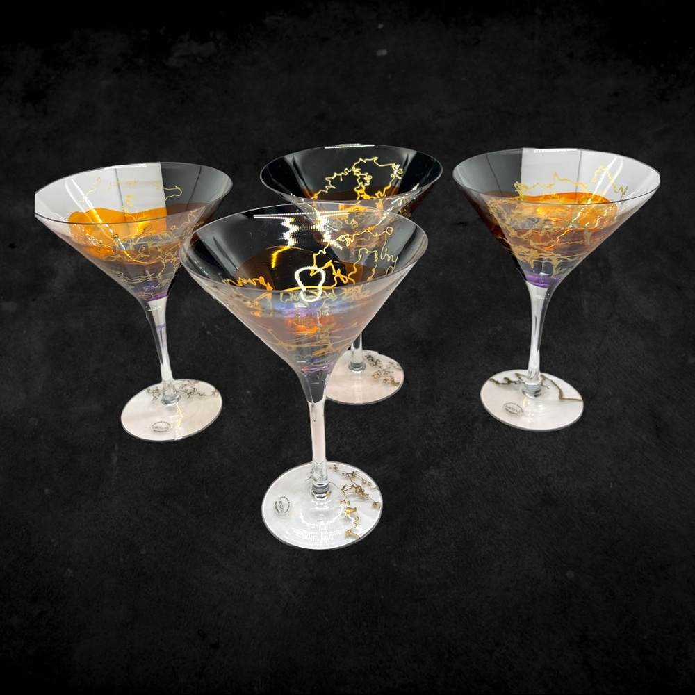 Gorgeous Vintage Euroglass Mouthblowed Hand Crafted Romania Martini Stemware - Picture 3 of 13